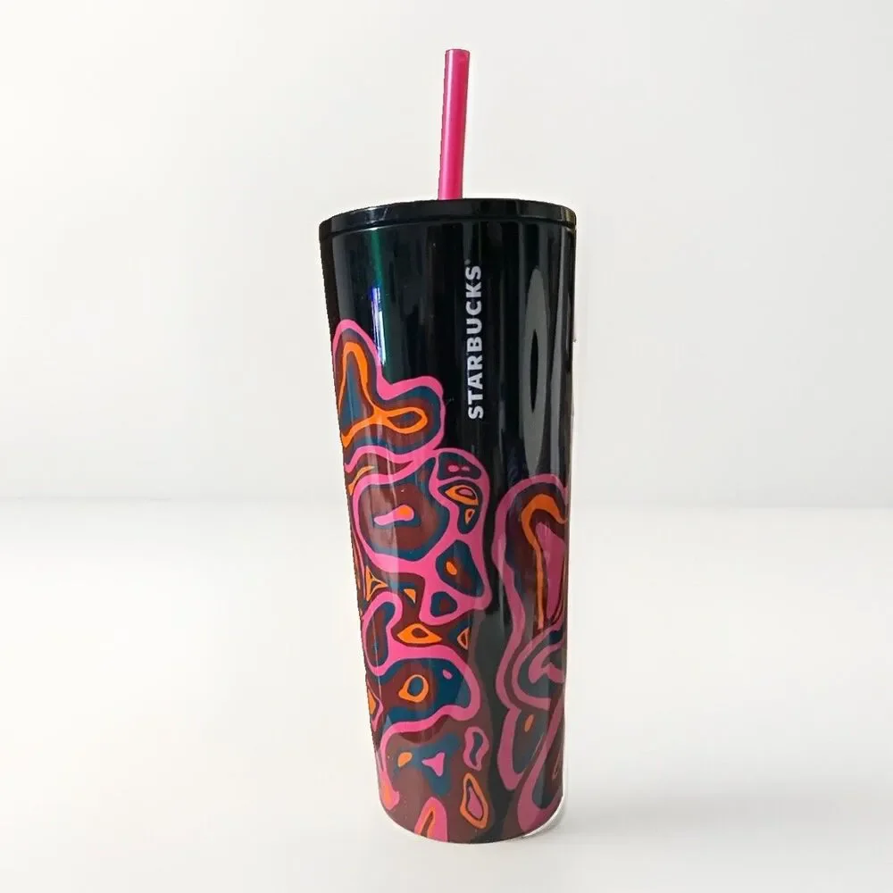 Starbucks 2023 Fall Black & Magenta Wavey Graphic Tumbler 24oz